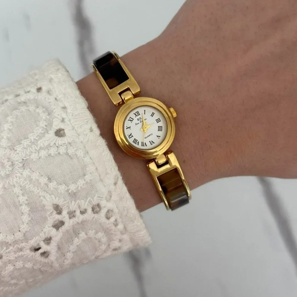 Sku0270 Retro Gold Brown Gemstones Women Watch Bracelet Stainless steel+gift bag